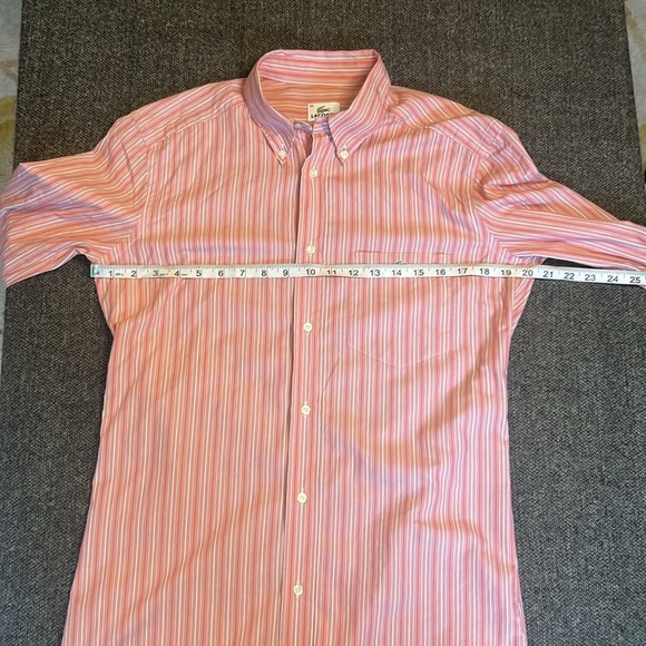 Lacoste Pink Orange Striped Button-Up Shirt sz 39 - Picture 5 of 8